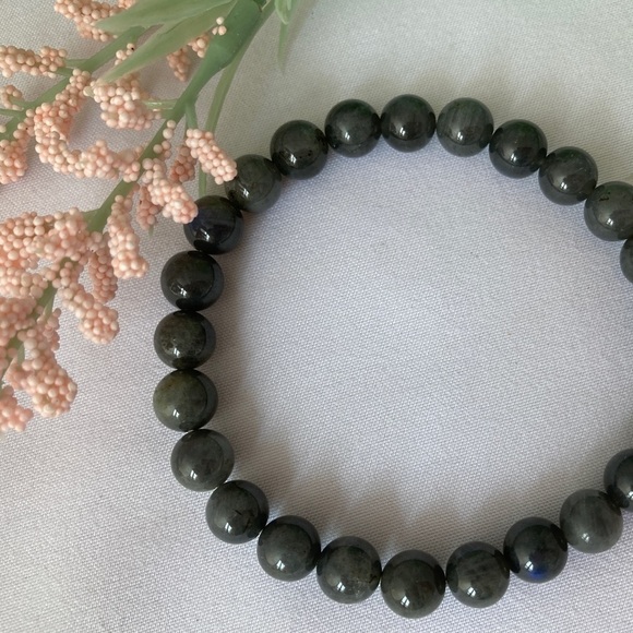 NATURAL Labradorite Stretch Beaded Bracelet 7” - Picture 5 of 11